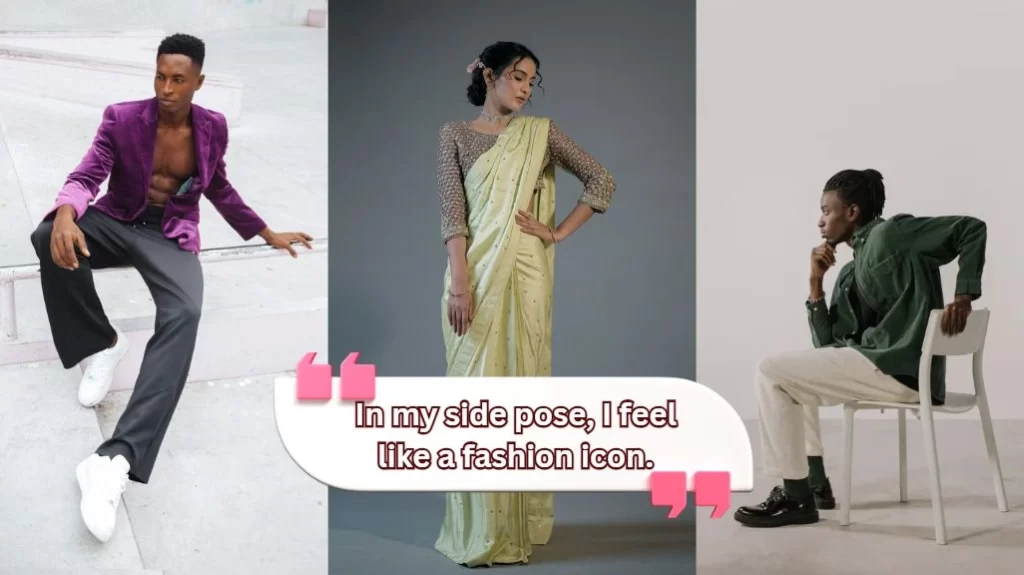 Picture with caption of fashion side pose